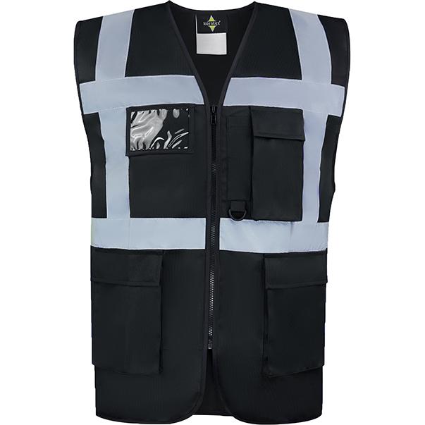 Korntex, Warnweste + Warnshirt, Warnweste Multifunktional Hamburg Schwarz mit 360° Sicherheit 5XL EN ISO 17353  KXCMF (5...