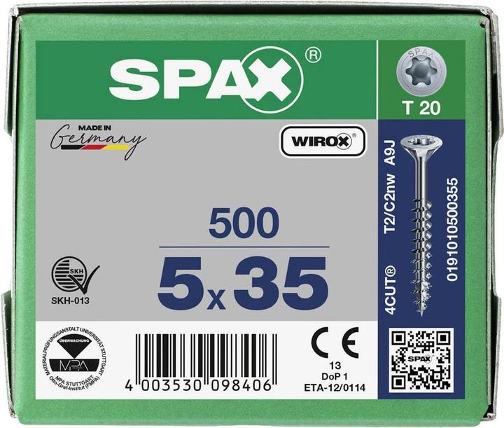 Actual product image Spax Countersunk Multi-Head T-Star Plus T20 Partially Threaded Wirox (500 Screws per piece)