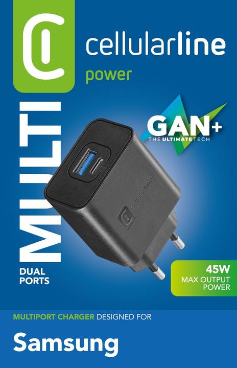 Actual product image Cellularline Dual Super Fast Travel Charger Multi GAN+ 45W (45 W, 2 ports)