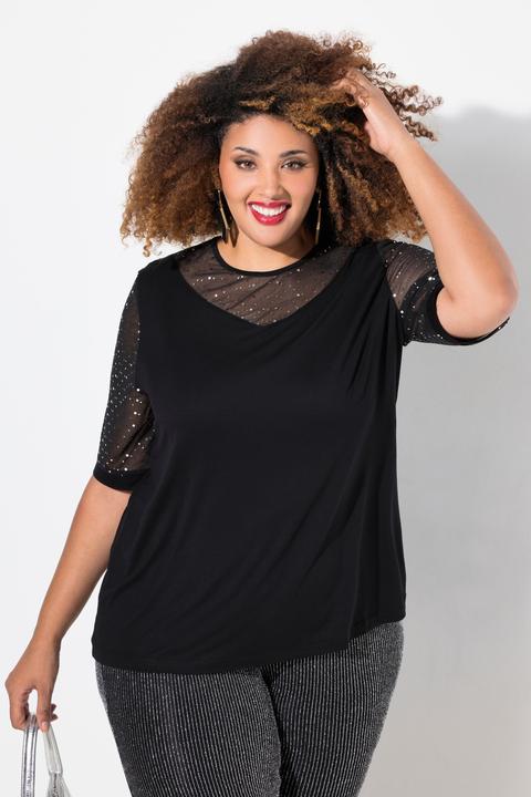 Produktbild Ulla Popken T-Shirt, Classic Fit, Mesh mit Pailletten, Jersey-Unterlage (42, 44)