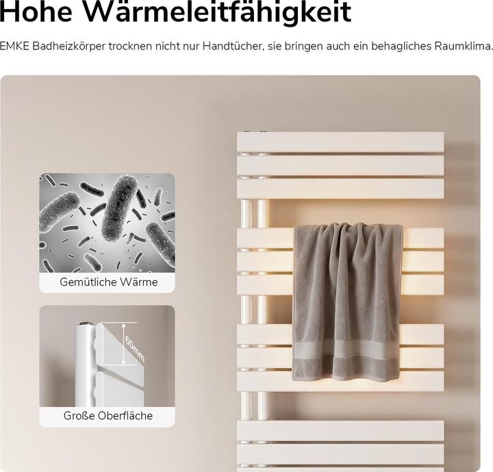 Produktbild Emke Badheizkörper Handtuchhalter Handtuchwärmer 160x60cm Weiss 958w (958 W)