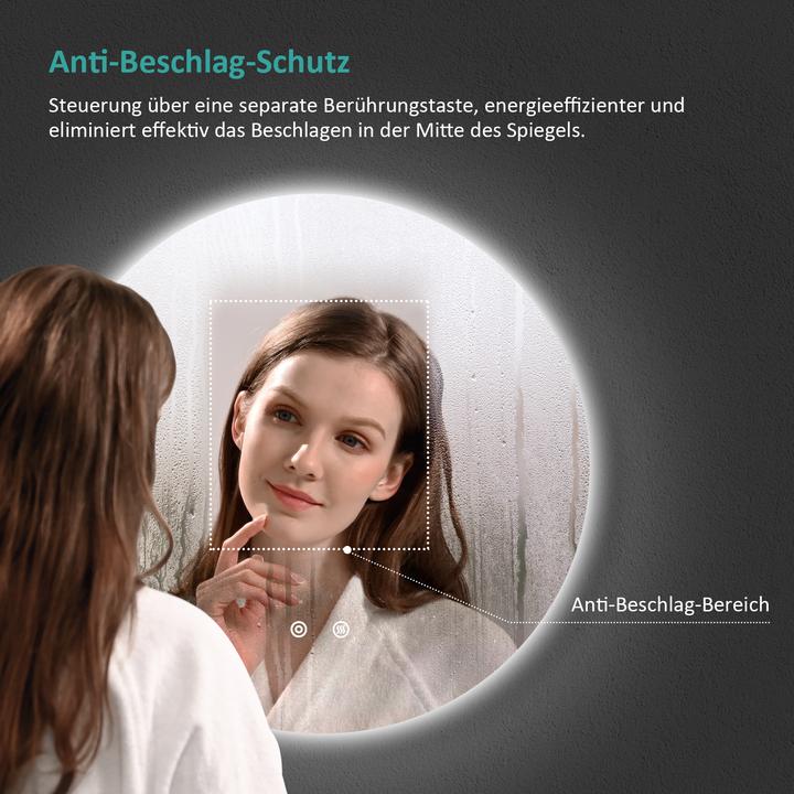 Produktbild Emke Badspiegel mit Beleuchtung Φ70cm,Beschlagfrei, 3 Farbtemperaturen(3000K-6500K) und dimmbaren