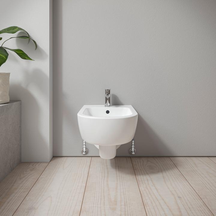 Actual product image Duravit D-Code wall-mounted bidet, with tap hole, with overflow, 370x540x340mm, white high gloss