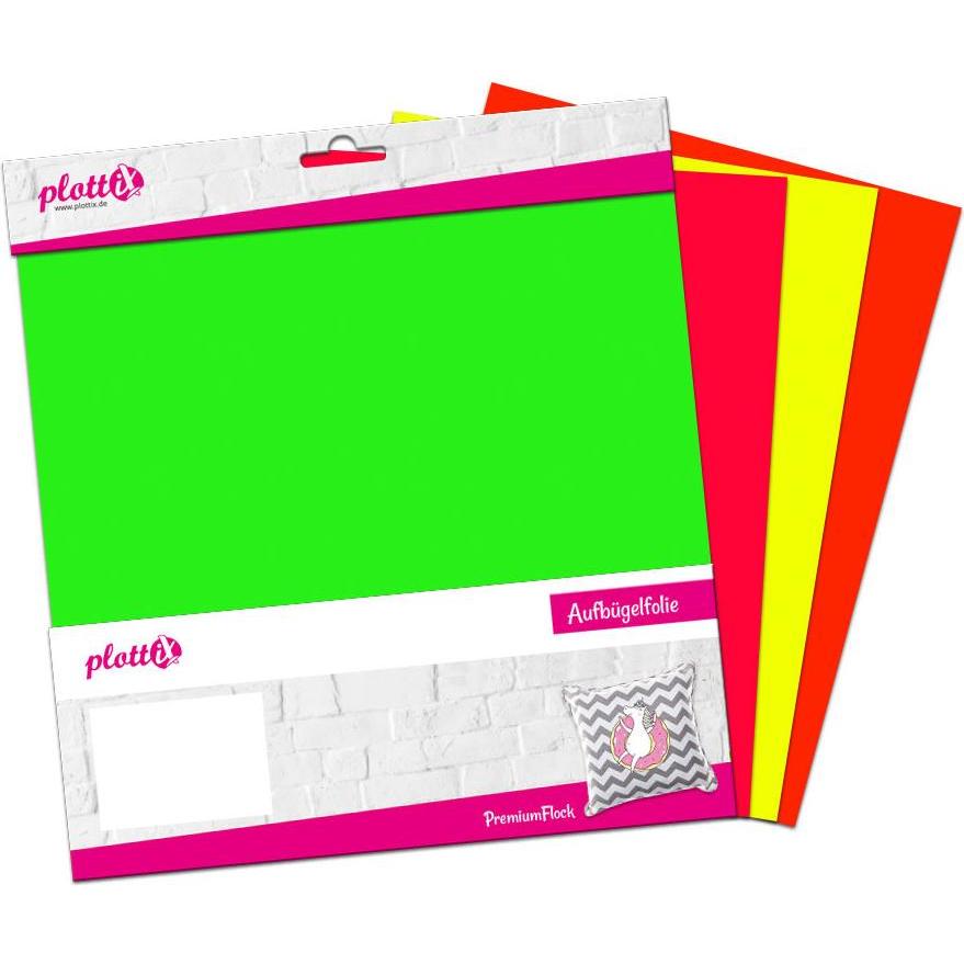 PlottiX PremiumFlock Neon Bundle 30cm x 30cm (4 Folien)