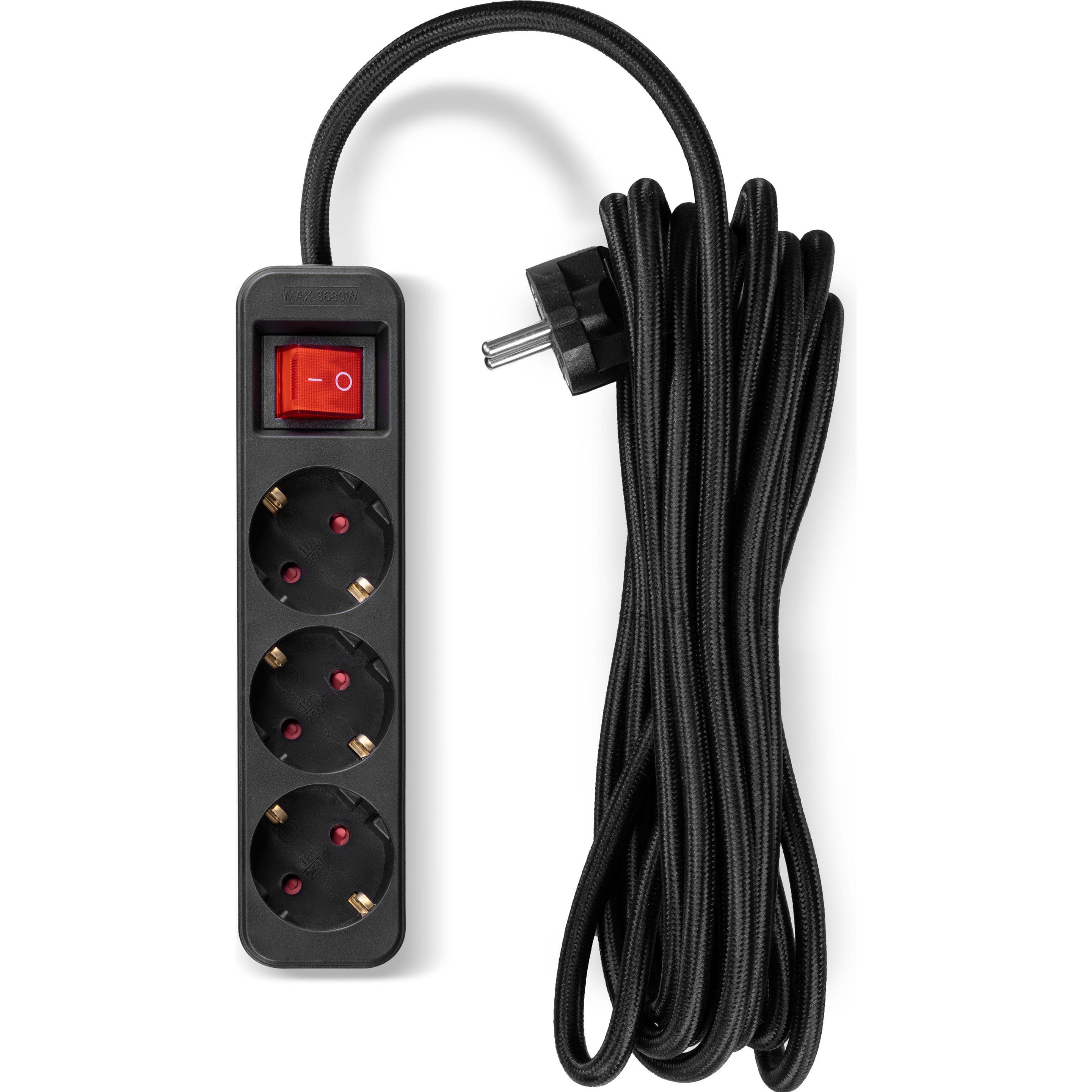 Fuj Tek, Verlängerungskabel, 3-piece Extension Cord, 5 m, braided, black (5 m)