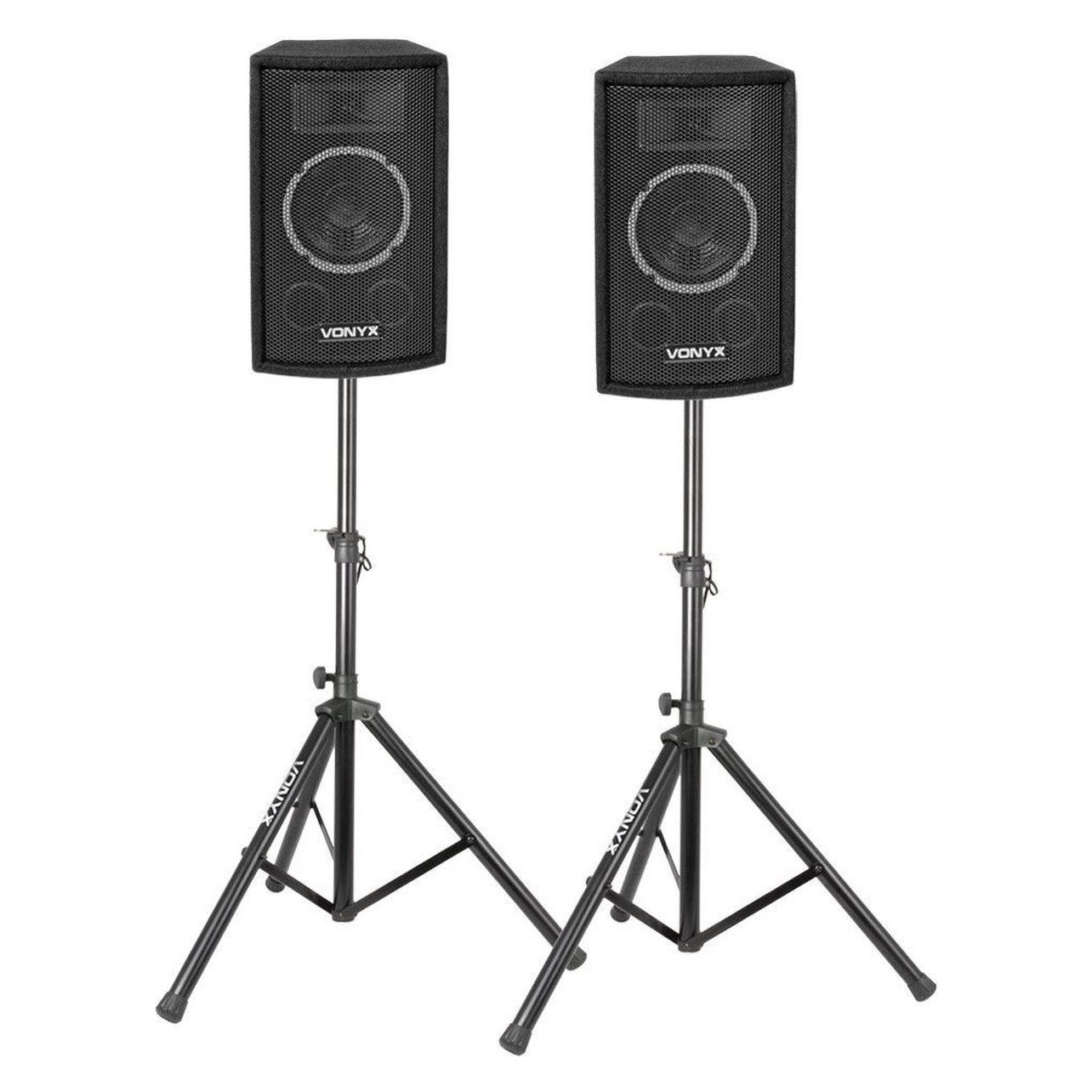 Vonyx Luidsprekers - SL6 - Set Van 2 Luidsprekers Met 6 Woofer 500W Max. - Incl. Statieven (Passief), Pa-luidsprekers, Zwart