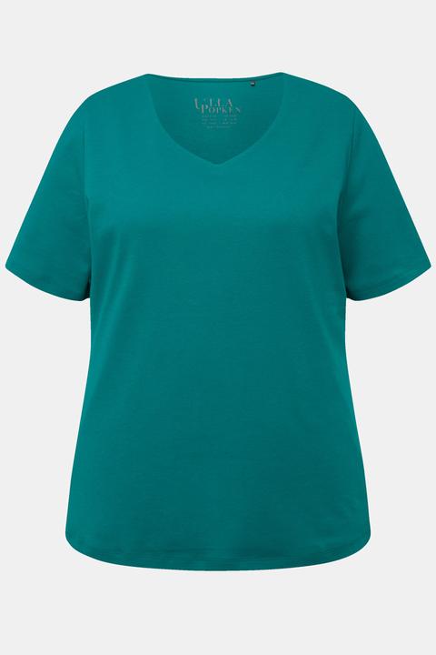 Actual product image Ulla Popken Double Layer Rounded V-Neck Slim Fit Tee (54, 56)