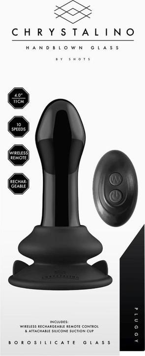 Produktbild Shots Pluggy - Glass Vibrator - With Suction Cup and Remote - Rechargeable - 10 Speed