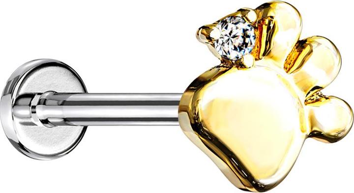 Produktbild Star Piercing Micro Threadless Labret silber Pfote vergoldet Kristall silber (Messing, Chirurgenstahl 316L)