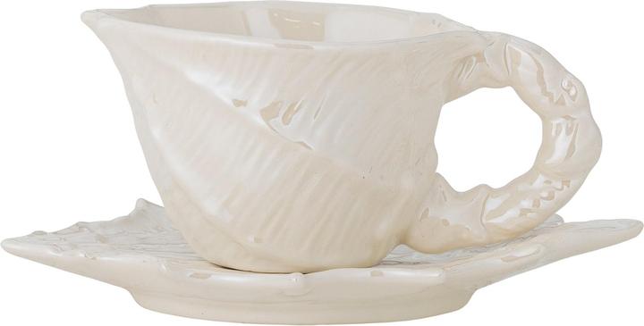 Bloomingville - Shellie Cup with Saucer - White - Stoneware (1000 ml, 6x)