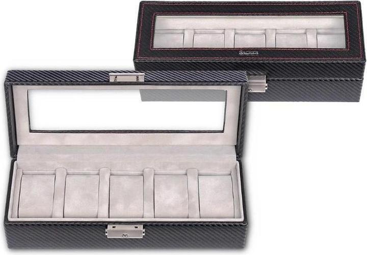 Sacher 1115.380421 - Uhrenetui für 5 Uhren carvon schwarz (Leder)