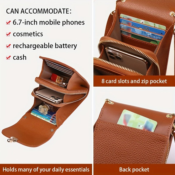 Immagine prodotto Only-Bags.Store Custodia per cellulare in vera pelle, borsa a tracolla, borsa a spalla, 8 scomparti per carte di
