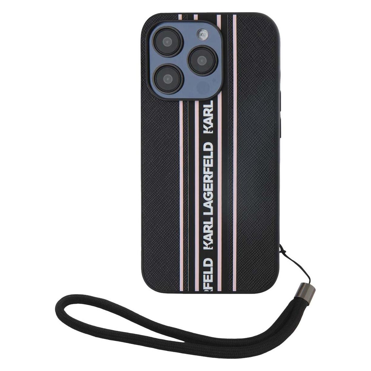 Karl Lagerfeld Pu Saffiano Athleisure Stripe And Strap Case For IPhone 15 Pro Max Pink (Apple IPhone 15 Pro Max), Smartphone Hülle, Pink