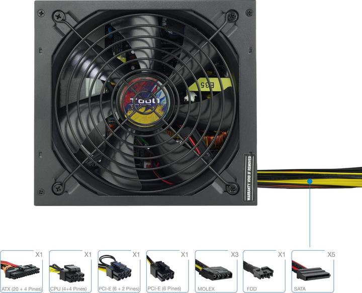Actual product image Tooq Technology Alimentation ATX TooQ Apolo - 650W (Noir) (650 W)