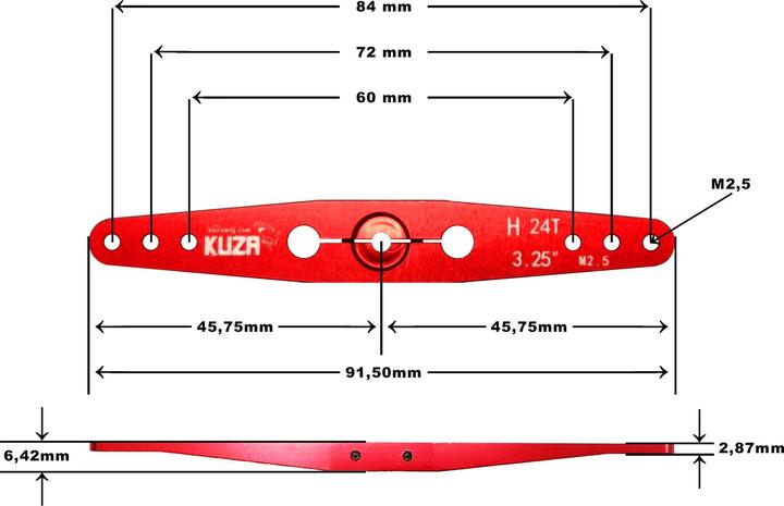 Actual product image Kuza servo arm 2-arm hitec 24t 84/72/60mm 3.25" m2,5 heavy duty v2 aluminium