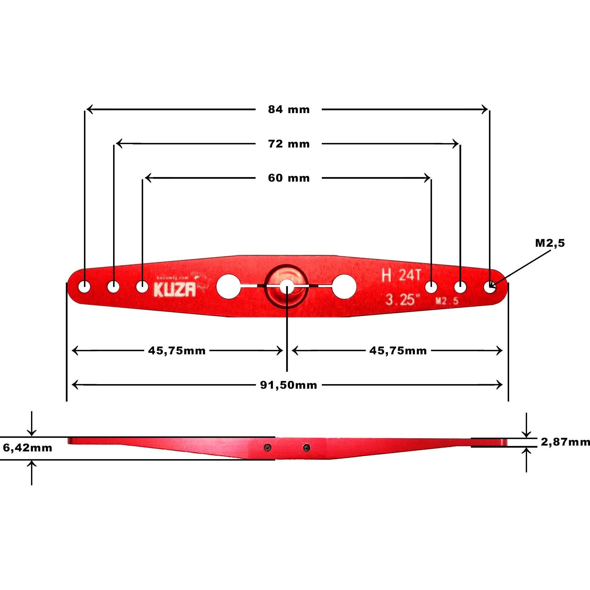 Thumbnail - Kuza servohebel 2-arm hitec 24t 84/72/60mm 3.25" m2,5 heavy duty v2 aluminium