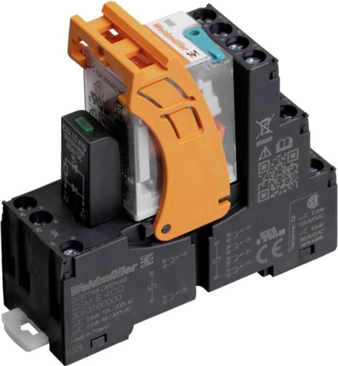 Image du produit Weidmüller Relais de couplage, 24 V c.c. +10 % -20 %, LED 2 changeurs (AgNi), 250 V c.a., 12 A, raccord vissé