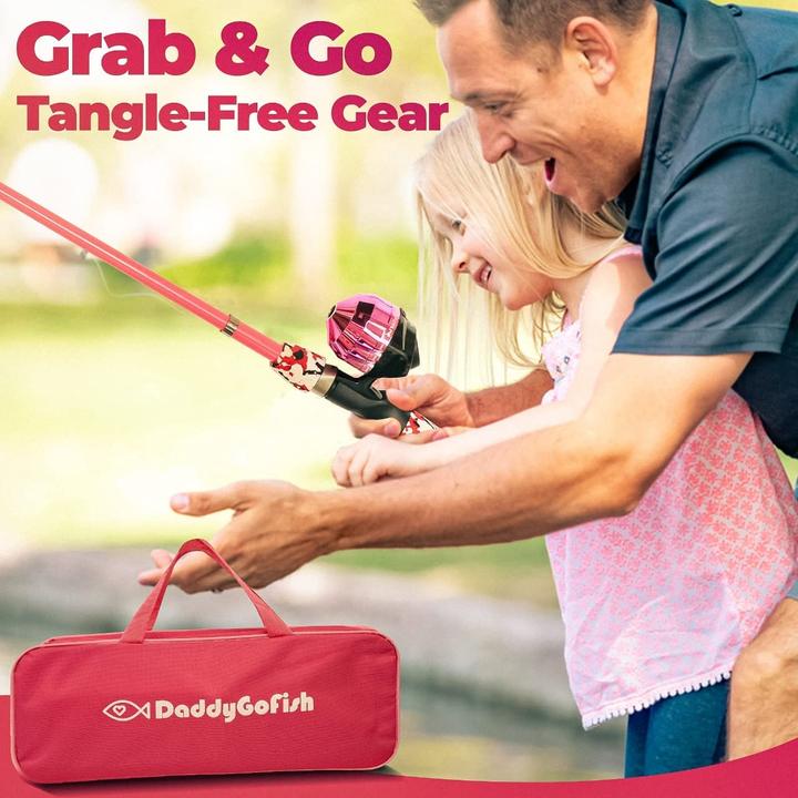Immagine prodotto DaddyGoFish Set da pesca per bambini rosa 4ft (Set da pesca, 120 cm)