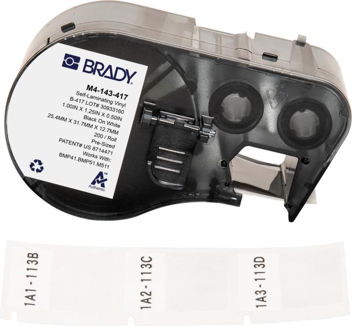 Produktbild Brady M4-143-417, selbstlaminierendes Vinyl, Weiss/Transparent, 25.40 x 12.70(31.75) mm, permanent (2.54 cm)
