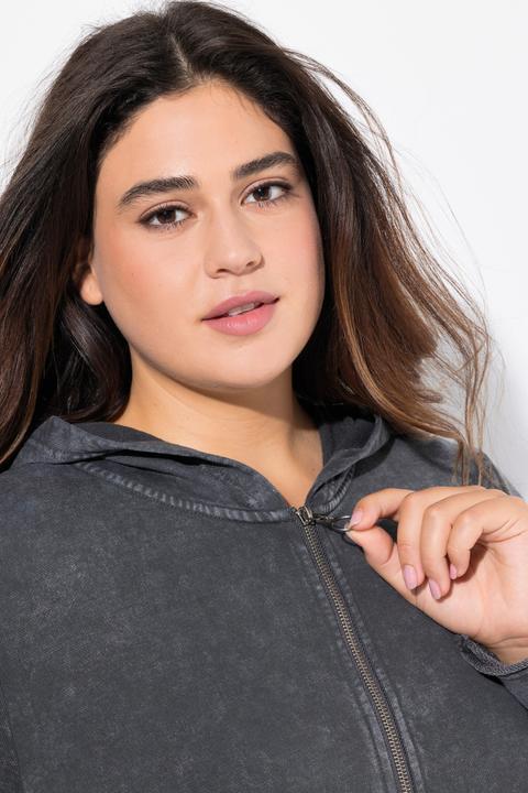 Produktbild Ulla Popken Long-Hoodiejacke, Vintage-Look, A-Linie, Kapuze (46, 48)