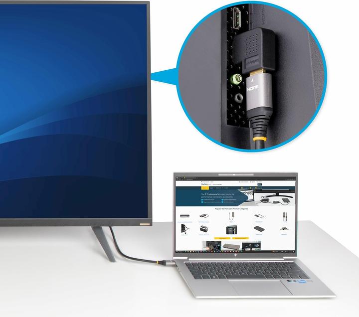 Produktbild StarTech com HDMI Winkelstecker, Horizontaler 90 Grad HDMI 2.0 Port Saver/HDMI Adapter, 4K 60Hz High (HDMI, 3.20 cm)