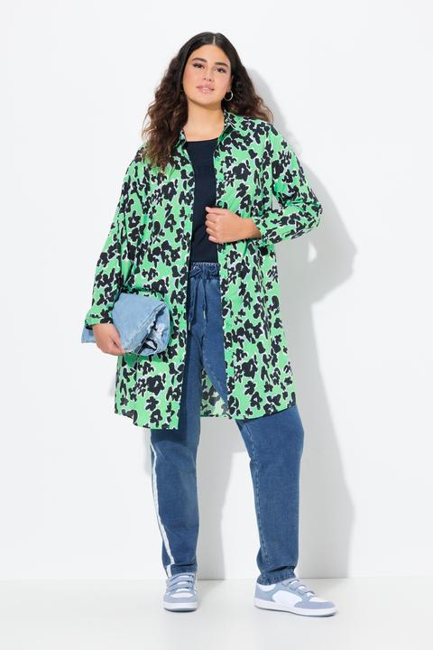 Produktbild Ulla Popken Longbluse, Blüten, A-Linie, Hemdkragen, Langarm (50, 52)