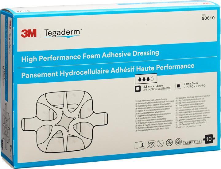 Actual product image 3M TEGADERM FOAM HP foam dressings 5x 5 cm adhesive, 10 pieces