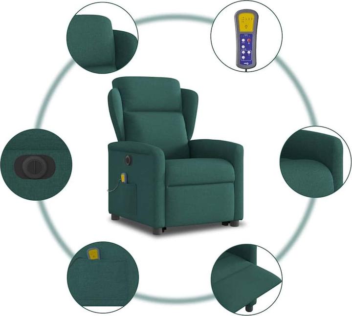 Image du produit vidaXL Fauteuil de massage électrique avec fonction releveur Vert foncé Tissu