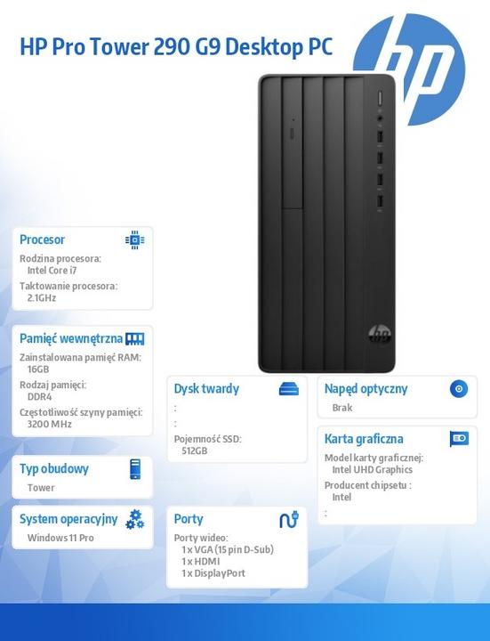 Actual product image HP Pro Tower 290 G9 PCI Desktop PC (512 GB, 16 GB, UHD Graphics 770)
