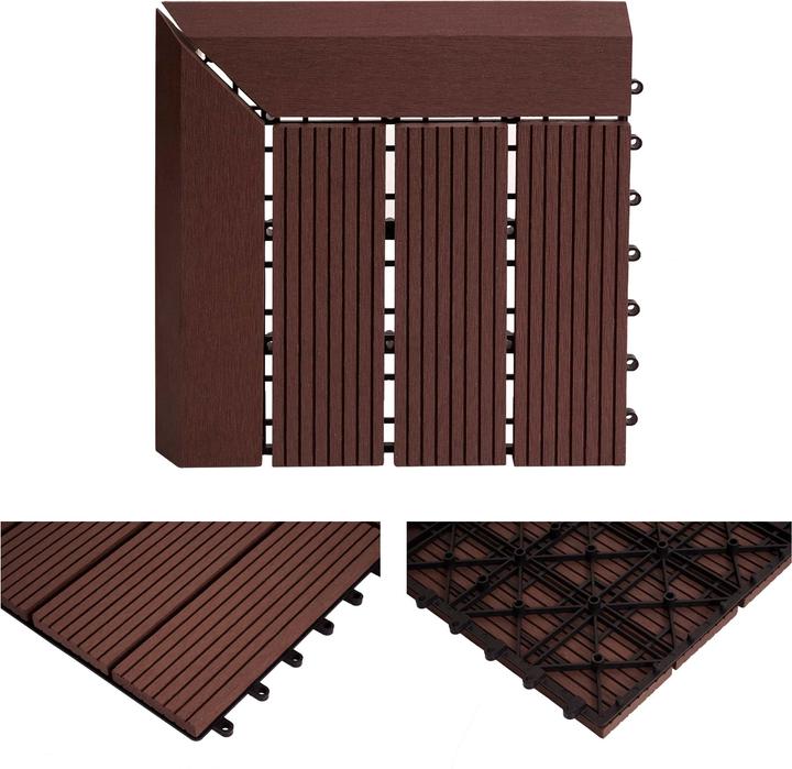 Image du produit Swisshandel24 WPC Carrelage d'angle Rhône + bordure, aspect bois terrasse, 30x30cm Premium angle gauche, ligne (1 x, 30 x 30 cm)
