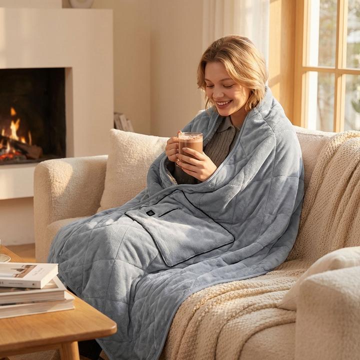 Immagine prodotto Ideoon Heizdecke 135x180 cm aus Polarfleece mit Druckknöpfen, elektrische Wärmedecke (180 x 135 cm)