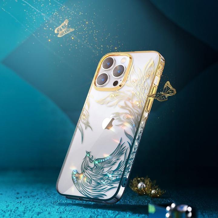 Actual product image Kingxbar Luxury iPhone 14 Plus Case with Phoenix Crystals - Gold and Blue (Apple iPhone 14 Plus)