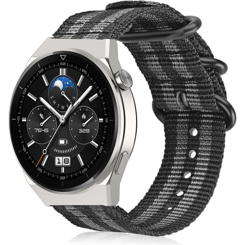 Strap-it Armband (Nylon, Huawei Watch GT), Uhrenarmband, Schwarz, Mehrfarbig, Grau