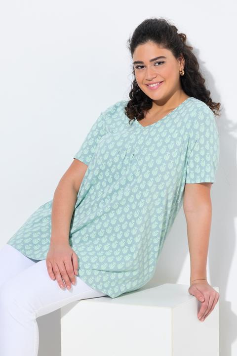 Produktbild Ulla Popken T-Shirt, A-Linie, V-Ausschnitt, Zierfalten, Halbarm (46, 48)