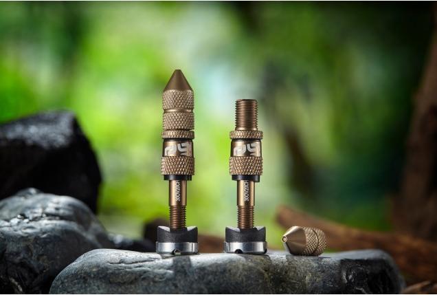 Actual product image e*13 Quick Fill Tubeless Schrader Valves, 23-31mm Depth, 2 pcs., bronze