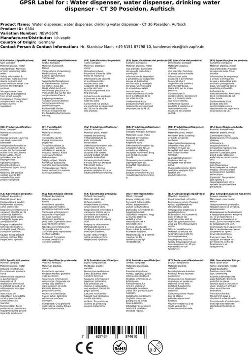 Actual product image Ich-zapfe Water dispenser, sparkling water maker - CT 30 Poseidon