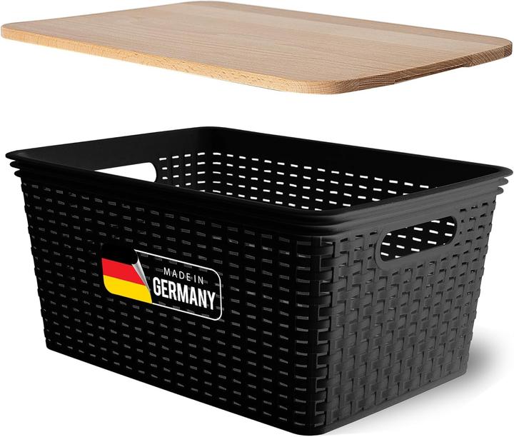 Produktbild Novaliv Aufbewahrungsbox mit Holzdeckel Gross 14L Korb Schwarz in Rattan Design Lebensmittelecht Aufb (28 cm, 14 l, 1x)