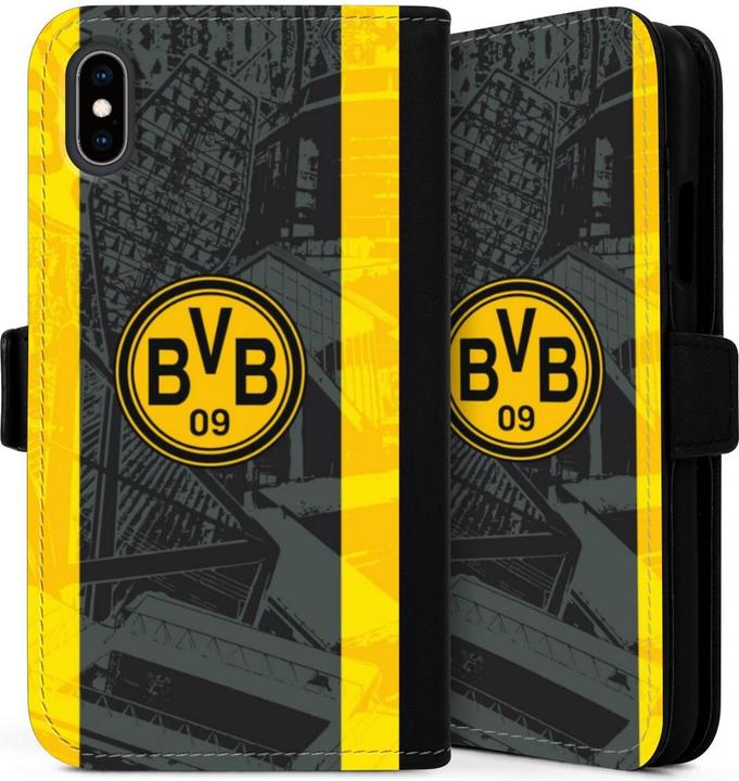 Produktbild DeinDesign Tasche für Apple iPhone Xs Handy Flip Case Wallet Cover Handytasche Leder BVB Borussia Dortmund (Apple iPhone XS)