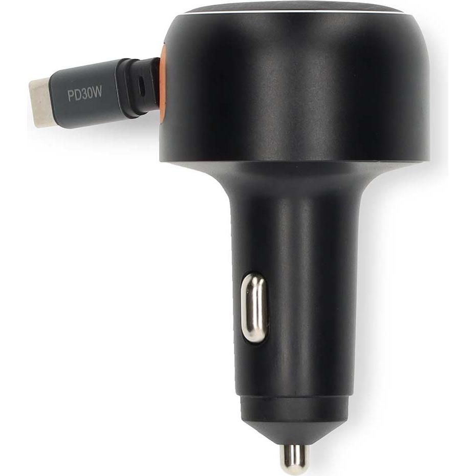 Nedis Car Charger 30 W 2.4 / 3.0 A Outputs: 1 USB-C Intrekbare Cable 0.70 M, Adattatore per auto, Grigio