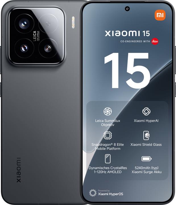 Produktbild Xiaomi 15 (256 GB, Black, 6.30", Dual SIM, 50 Mpx, 5G)