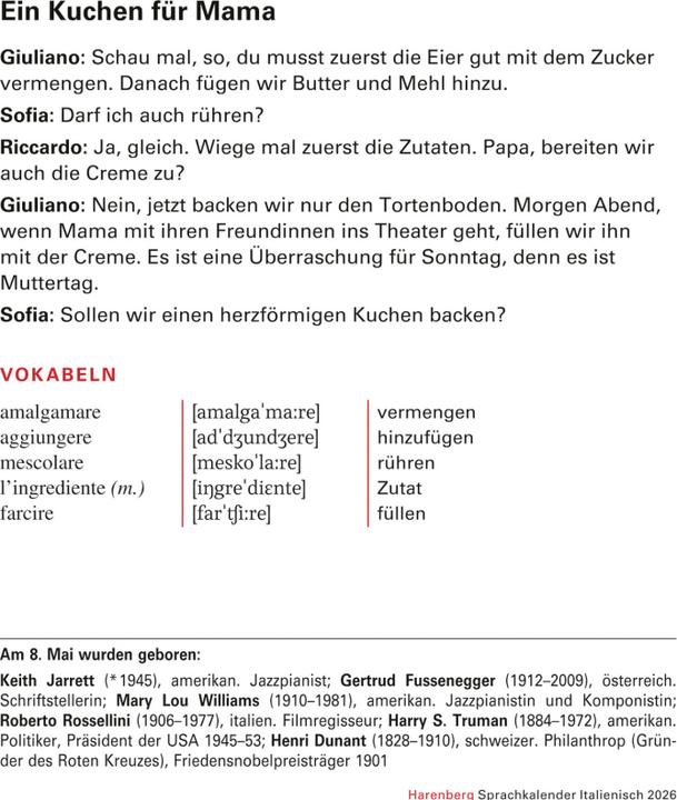 Valori nutrizionali e ingredienti Harenberg Italienisch Sprachkalender 2026 - Italienisch lernen leicht gemacht - Tagesabrei (12,5 x 16 cm)