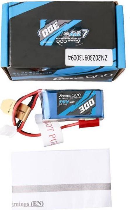 Image du produit Gens Ace Pack de batteries Lipo 300mAh 7.4V 45C 2S1P avec connecteur JST-SYP (7.40 V, 300 mAh)