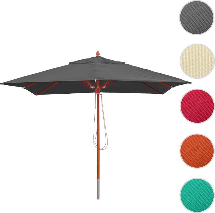 Actual product image Mendler Gastronomy wooden parasol, garden parasol, polyester/wood 14kg, square 3x3m rope pull shockproof - a (3 m)