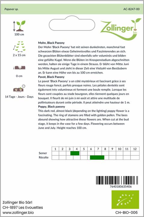 Produktbild Zollinger Bio Mohn, Black Paeony (einjährig)