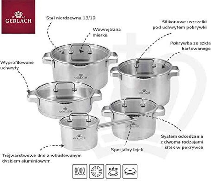 Actual product image Gerlach PRESTIGE PLUS Pot set 10 pcs. 342M 20/24/24 (Pan set + pot set, Stainless steel)