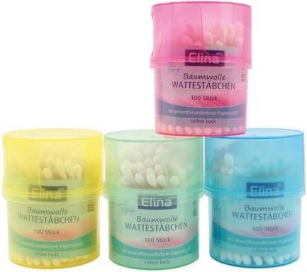 Elina Wattestäbchen 100er Papier farb.Spenderdose