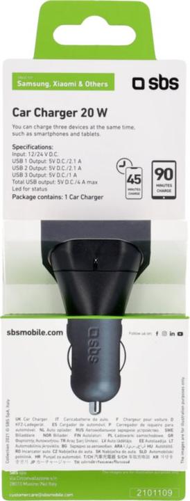 Immagine prodotto SBS Caricatore da auto con tre uscite USB