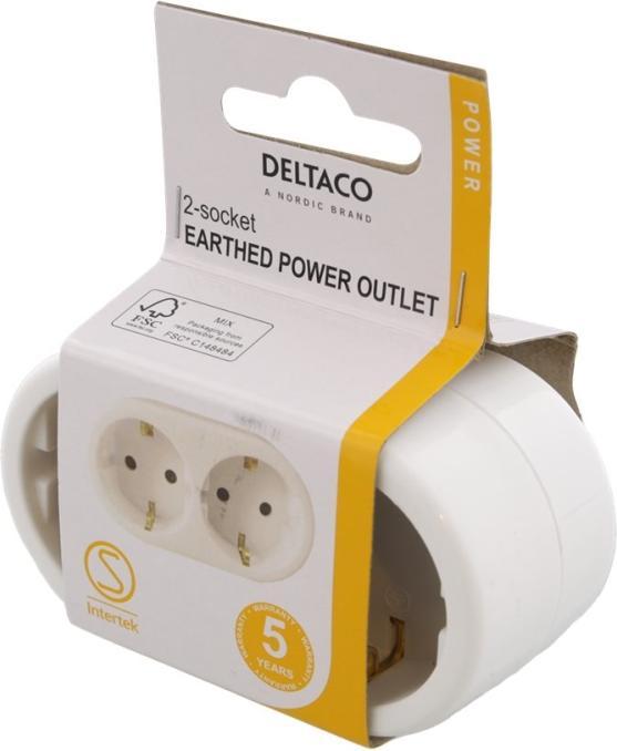 Actual product image Deltaco Branch Socket, grounded, 2-socket - White (3680 W)