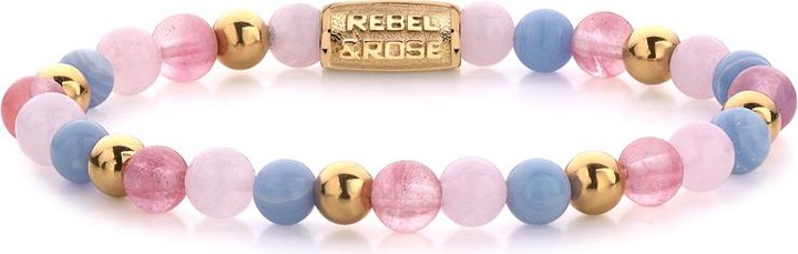 Rebel & Rose Armband Pink Summer Vibes II RR-60055-G-S Damen (16.50 cm, Rosenquarz, Edelstahl, Achat, Kirchquarz)