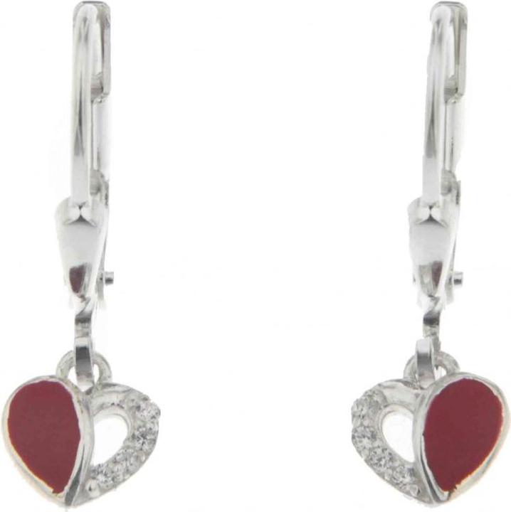 Produktbild Passion Ohrringe Aus Rhodiiertem Silber – Anhänger – Herz – Zirkonia – Roter Lack (COU BIJOU, MAT BIJOU)